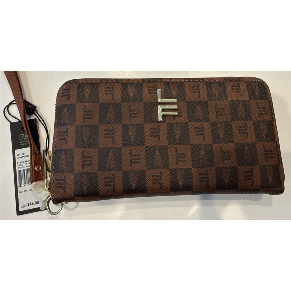 London Fog Wristlet Wallet Women S Cognac New Monogram Amelia Zip-Around